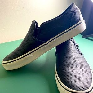Black perforated leather classic slip on vans
